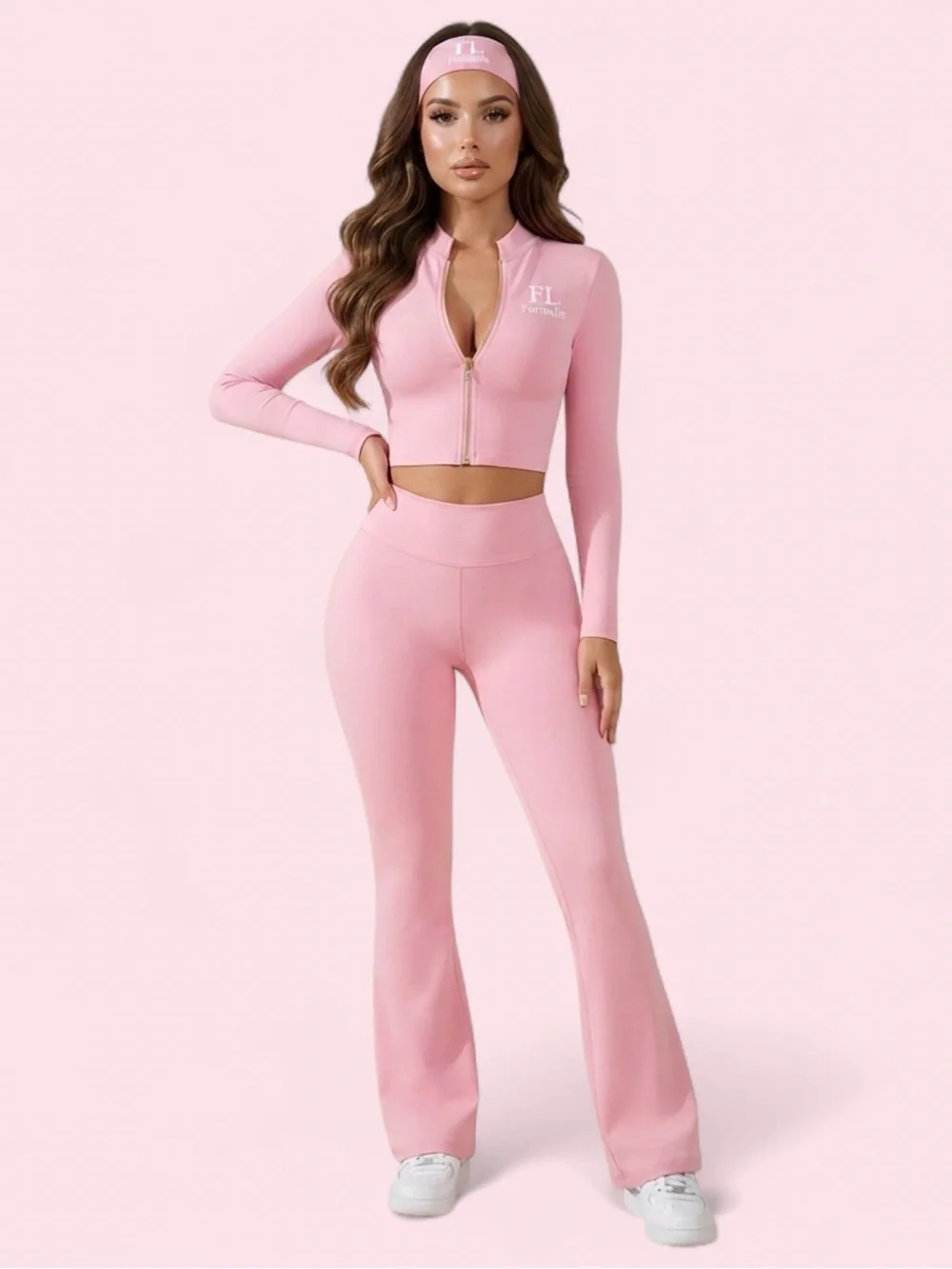 NEW 3-Piece Pink Activewear Set | High Waist Flare Leggings